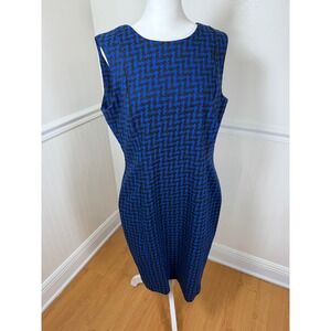 Calvin Klein Sheath Dress Women 12 Blue Black Geometric Sleeveless Back Zip